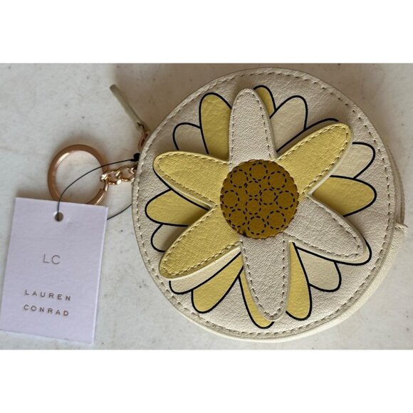 LC Lauren Conrad Leather Contemporary Sunflower Coin Pouch w/Gold Keychain-NWT - Picture 2 of 11